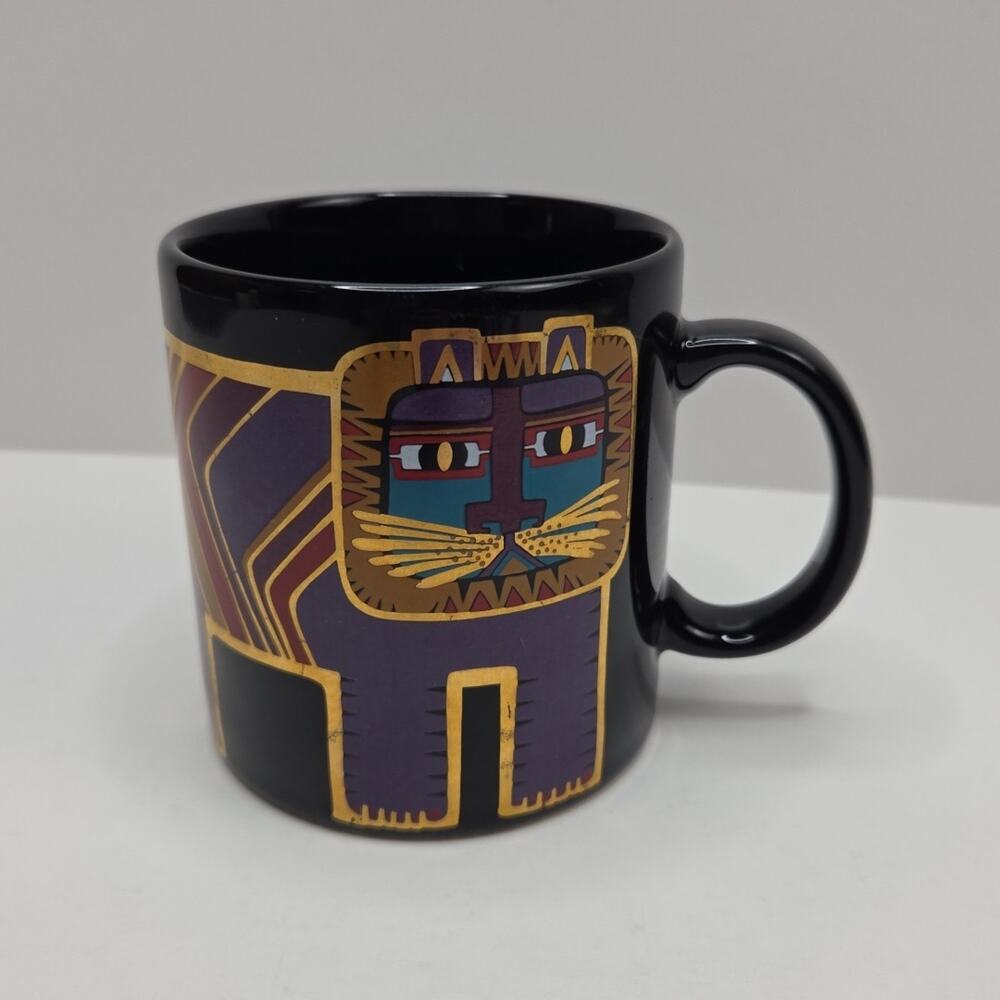 Laurel Burch Colorful Lion Coffee Mug 12oz Purple Black Gold Art Ceramic Cup